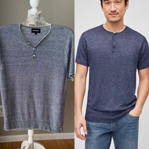 Bonobos Men's Striped Short Sleeve 100% Linen Henley Pullover